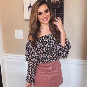 Off the shoulder ruffle floral crop top